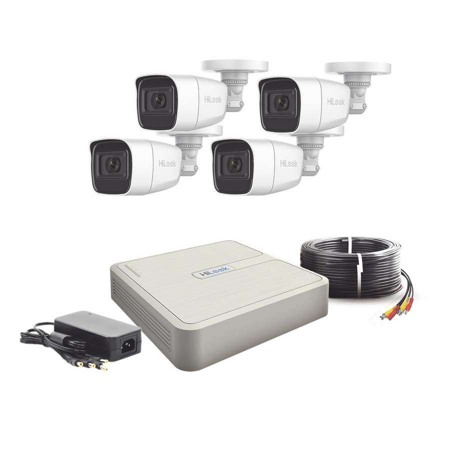 Kit HiLook 4 cámaras TurboHD 1080p con micrófono + DVR 4 canales