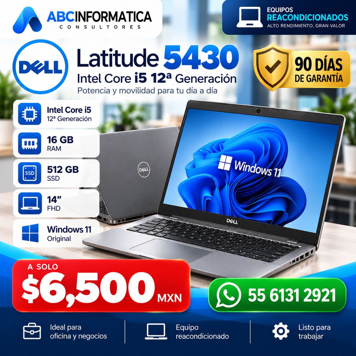 Laptop Dell Latitude 5430 reacondicionada con Intel Core i5 12ª gen, 16 GB RAM y SSD de 512 GB