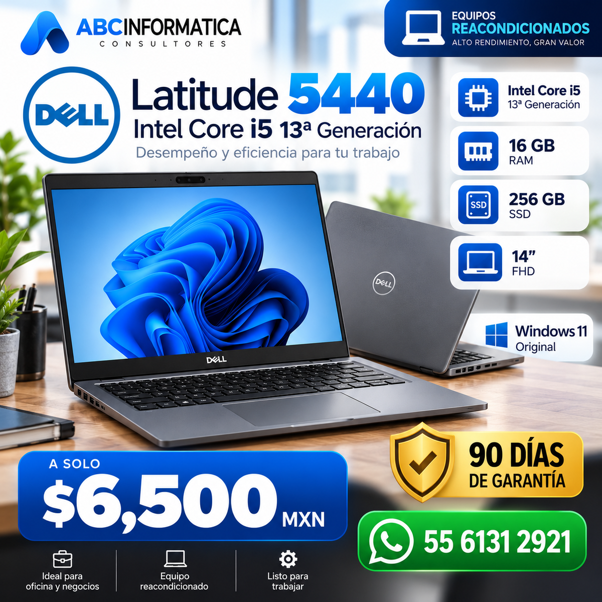 Laptop Dell Latitude 5440 reacondicionada con Intel Core i5 13ª gen, 16 GB RAM y SSD de 256 GB